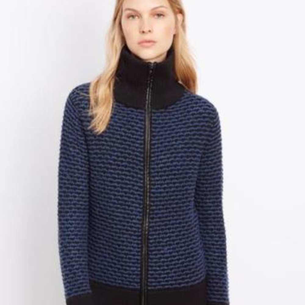 Vince. Blue Wool Alpaca Leather Trim Sweater